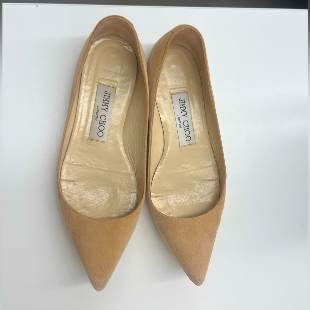 Jimmy Choo Nude Suede Pointed Toe Flats